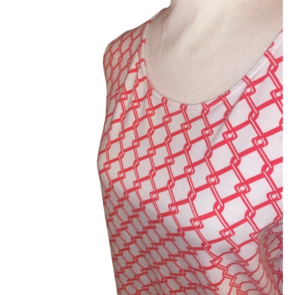 APPLESEED Chain-Link Geo Print Cotton Tee in Coral and White Size Petite Large - Picture 3 of 7